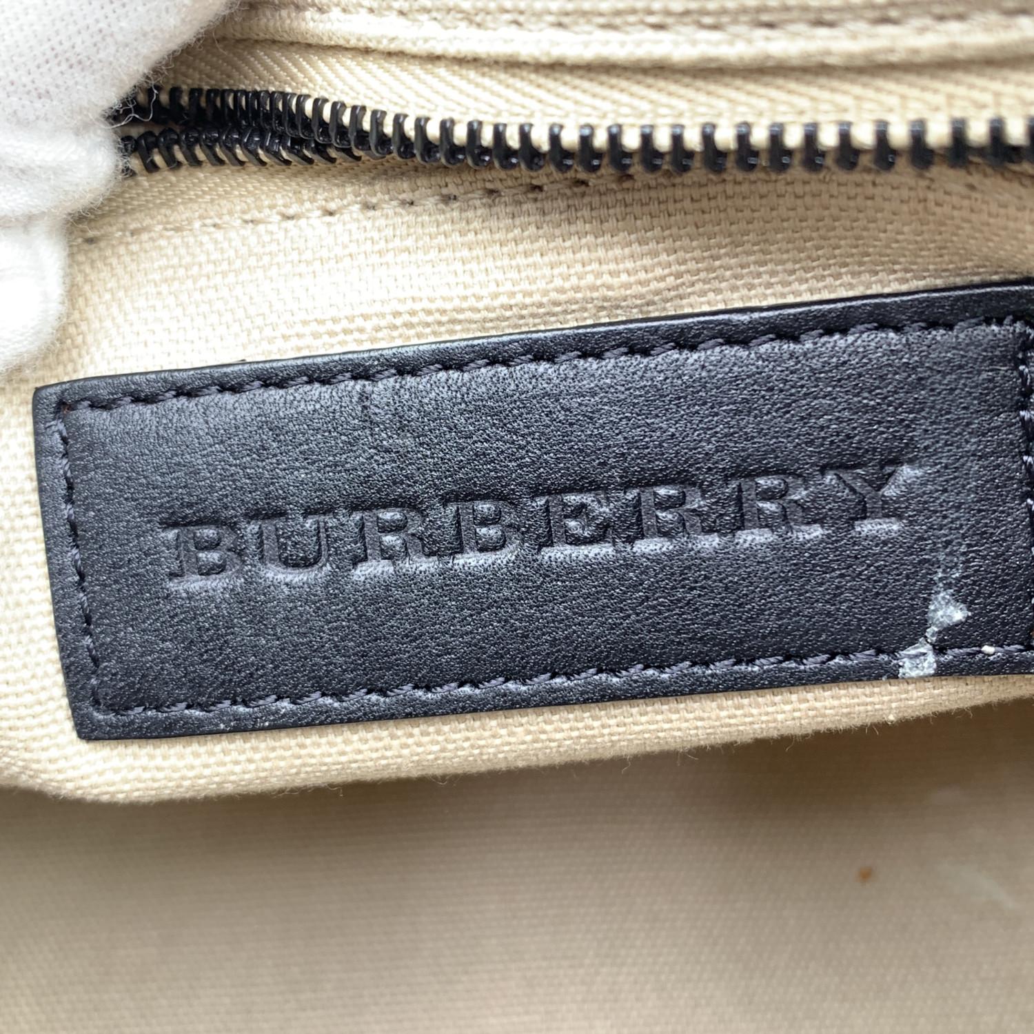 Burberry Black Beige Nova Check on Studs Canvas Leather Boston Bag 2