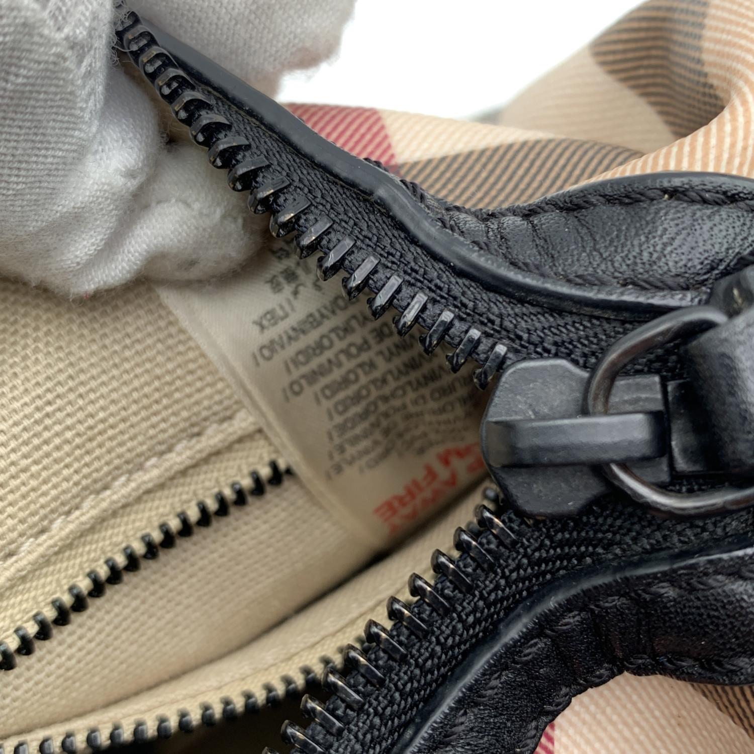 Burberry Black Beige Nova Check on Studs Canvas Leather Boston Bag 4