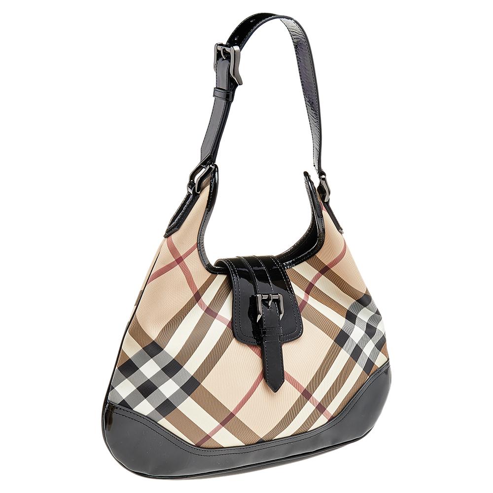Brown Burberry Black/Beige Nova Check PVC And Patent Leather Brooke Hobo