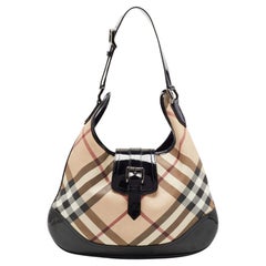 Burberry Black/Beige Nova Check PVC and Patent Leather Brooke Hobo