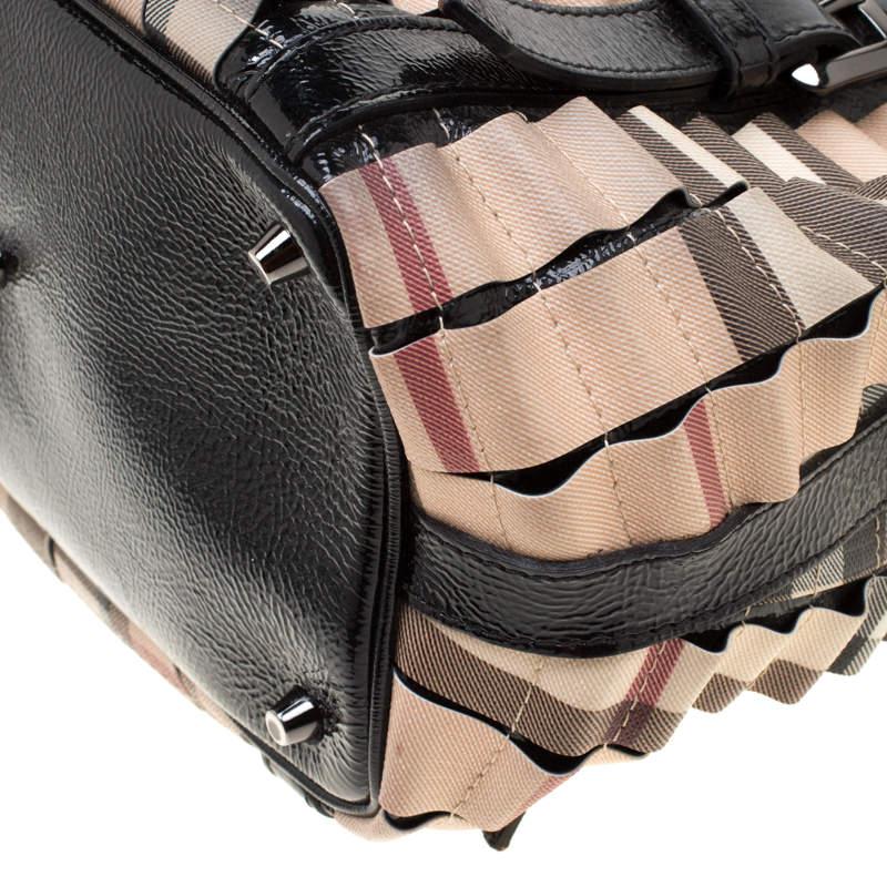 Burberry Black/Beige Nova Check PVC and Patent Leather Cartridge Pleat Tote 8