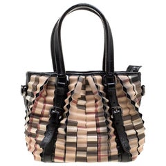 Burberry Black/Beige Nova Check PVC and Patent Leather Cartridge Pleat Tote