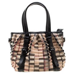 Burberry Black/Beige Nova Check PVC and Patent Leather Cartridge Pleat Tote