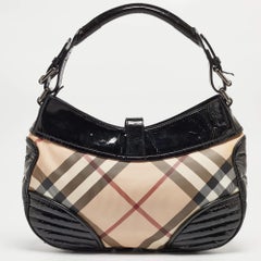 Burberry Nero/Beige Nova Check, borsa in PVC e pelle verniciata