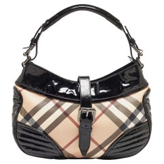 Burberry Nero/Beige Nova Check, borsa in PVC e pelle verniciata