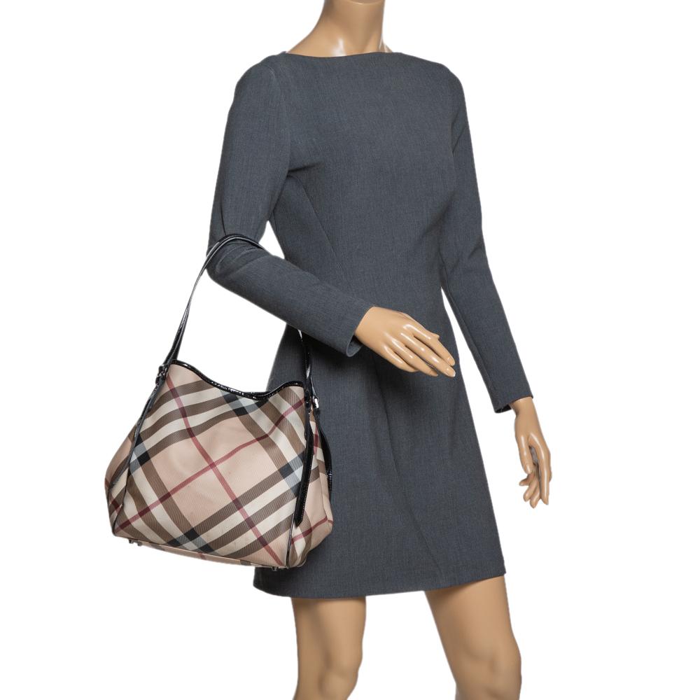 Burberry Schwarz/Beige Nova Check PVC und Lackleder Small Canterbury Tote (Braun)