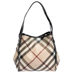 Burberry Schwarz/Beige Nova Check PVC und Lackleder Small Canterbury Tote