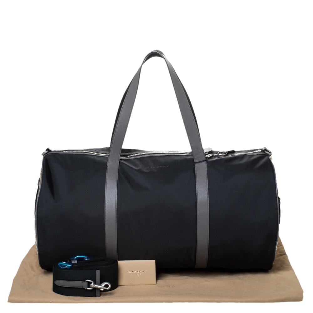 Burberry Black/Beige Nylon Large Kennedy Duffle Bag 4