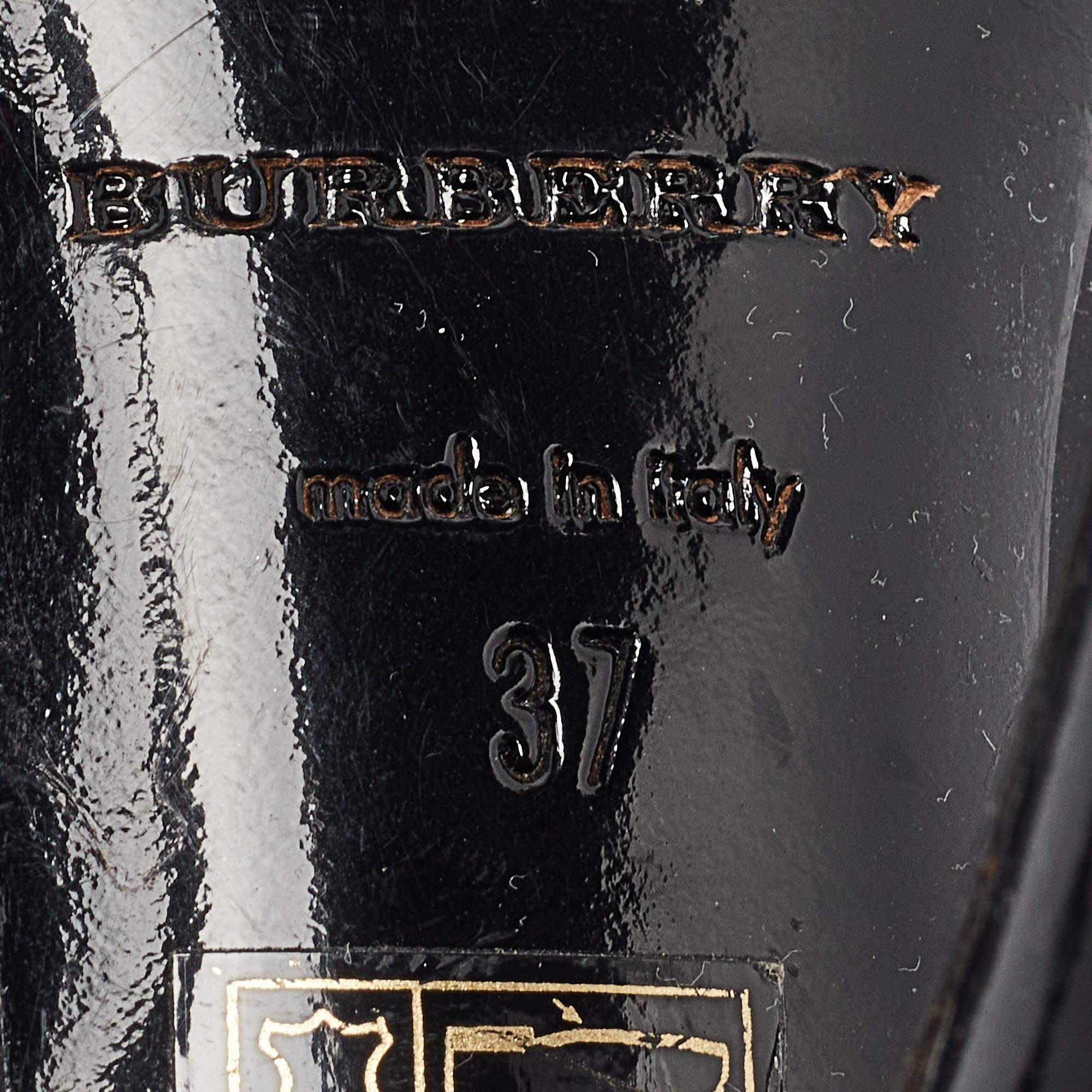 Burberry Black/Beige Patent Leather and Nova Check Canvas Peep Toe Pumps Size 37 4