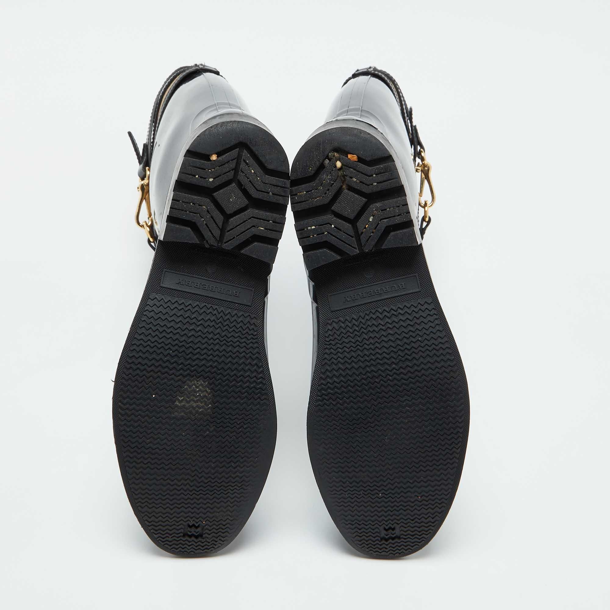Bottes de pluie en caoutchouc et toile à carreaux Burberry noir/beige Taille 38 1