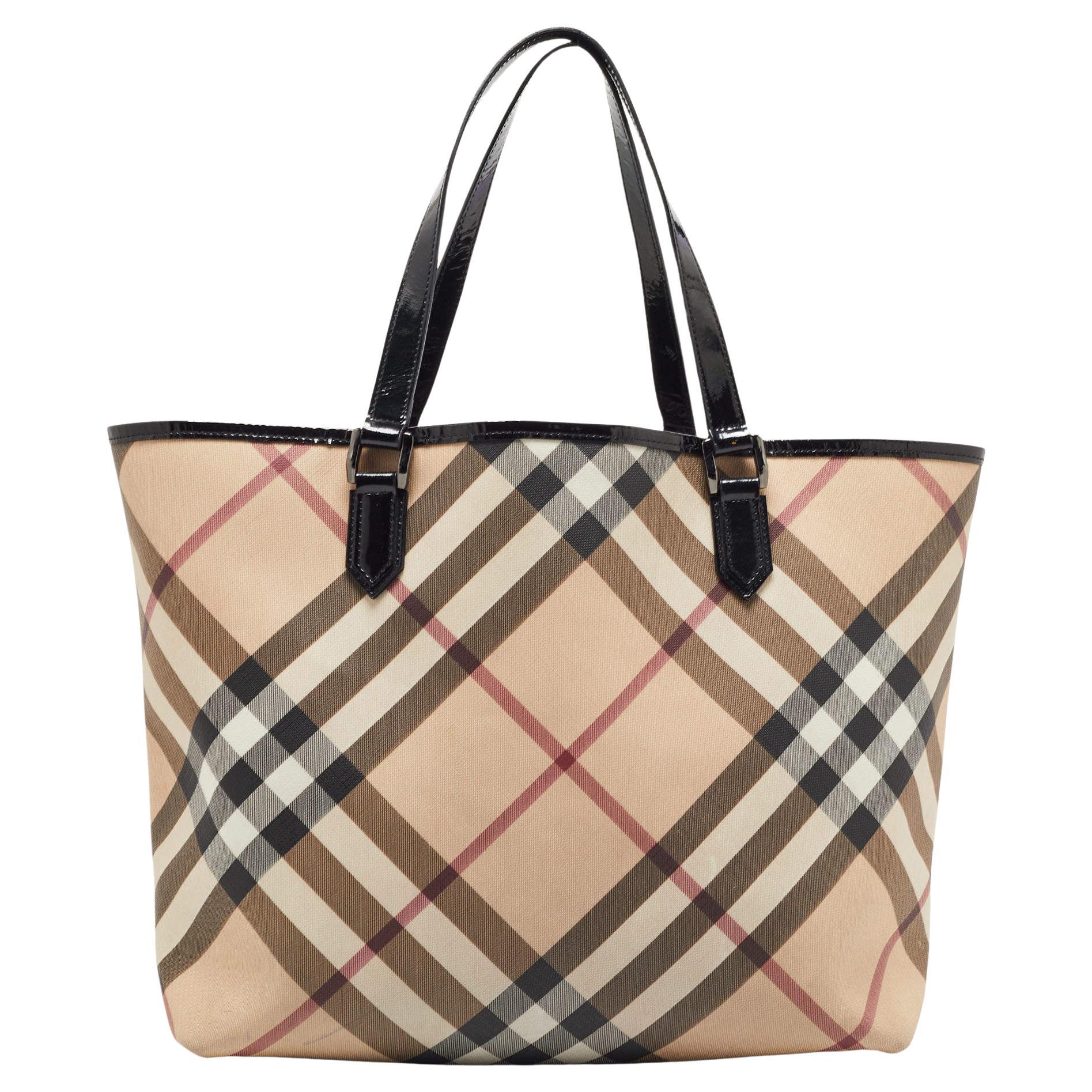 Burberry Black/Beige Super Nova Check PVC and Patent Leather Large Nickie Tote
