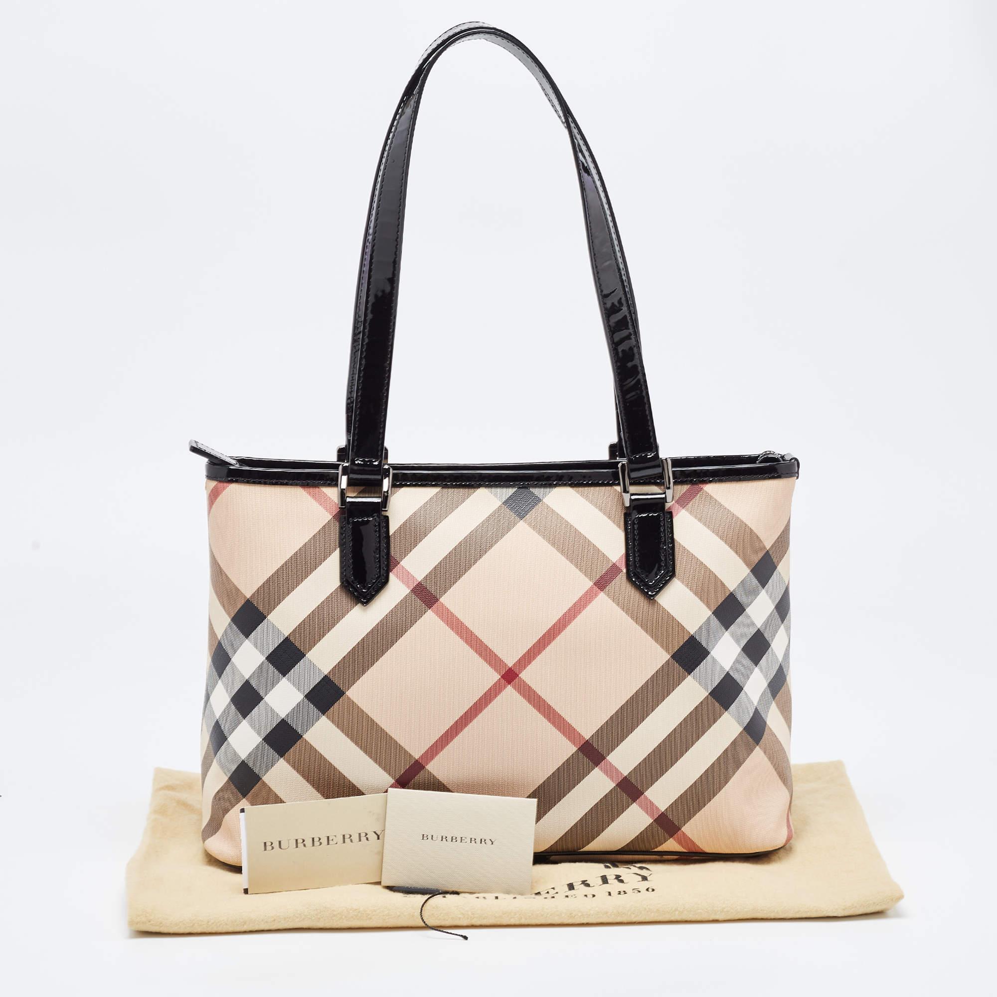 Burberry Black/Beige Super Nova Check PVC and Patent Leather Nickie Tote 11