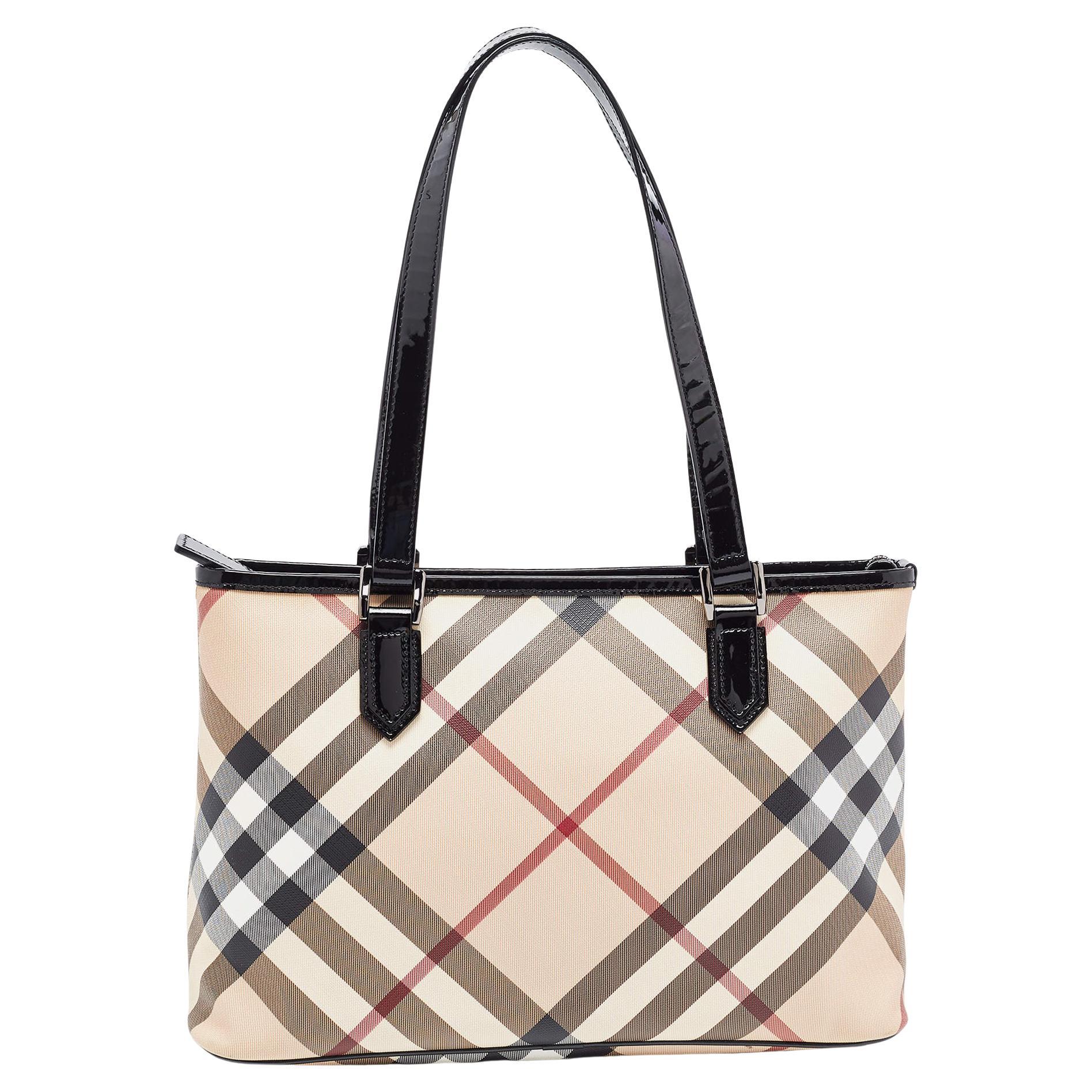 Burberry Black/Beige Super Nova Check PVC and Patent Leather Nickie Tote