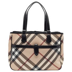 Burberry Black/Beige Super Nova Check Vinyl and Patent Leather Tote