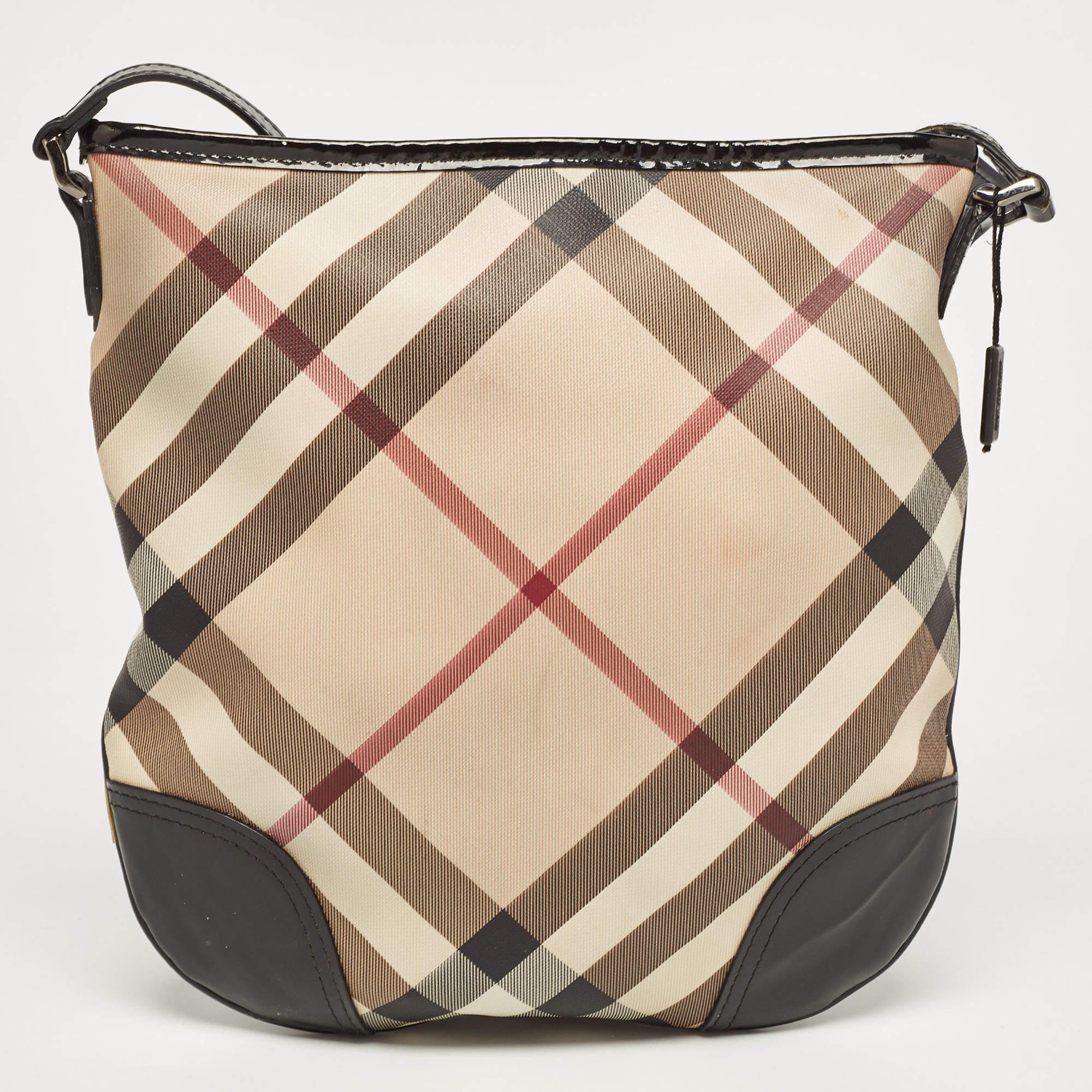 Women's Burberry Black/beige Supernova Check PVC and Patent Leather Dryden Crossbody Bag