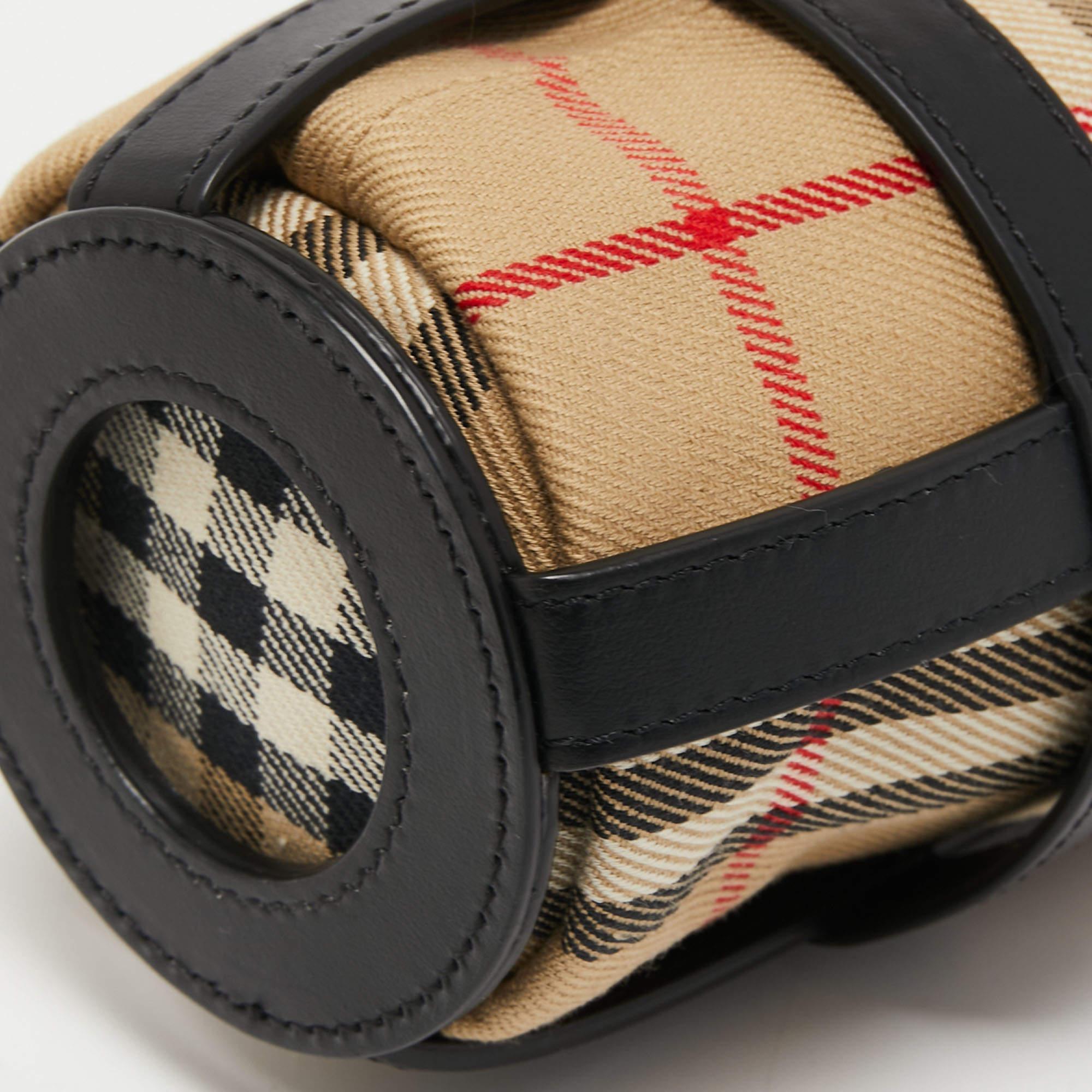 Burberry Black/Beige Vintage Check Canvas and Leather Water Bottle Holder 5