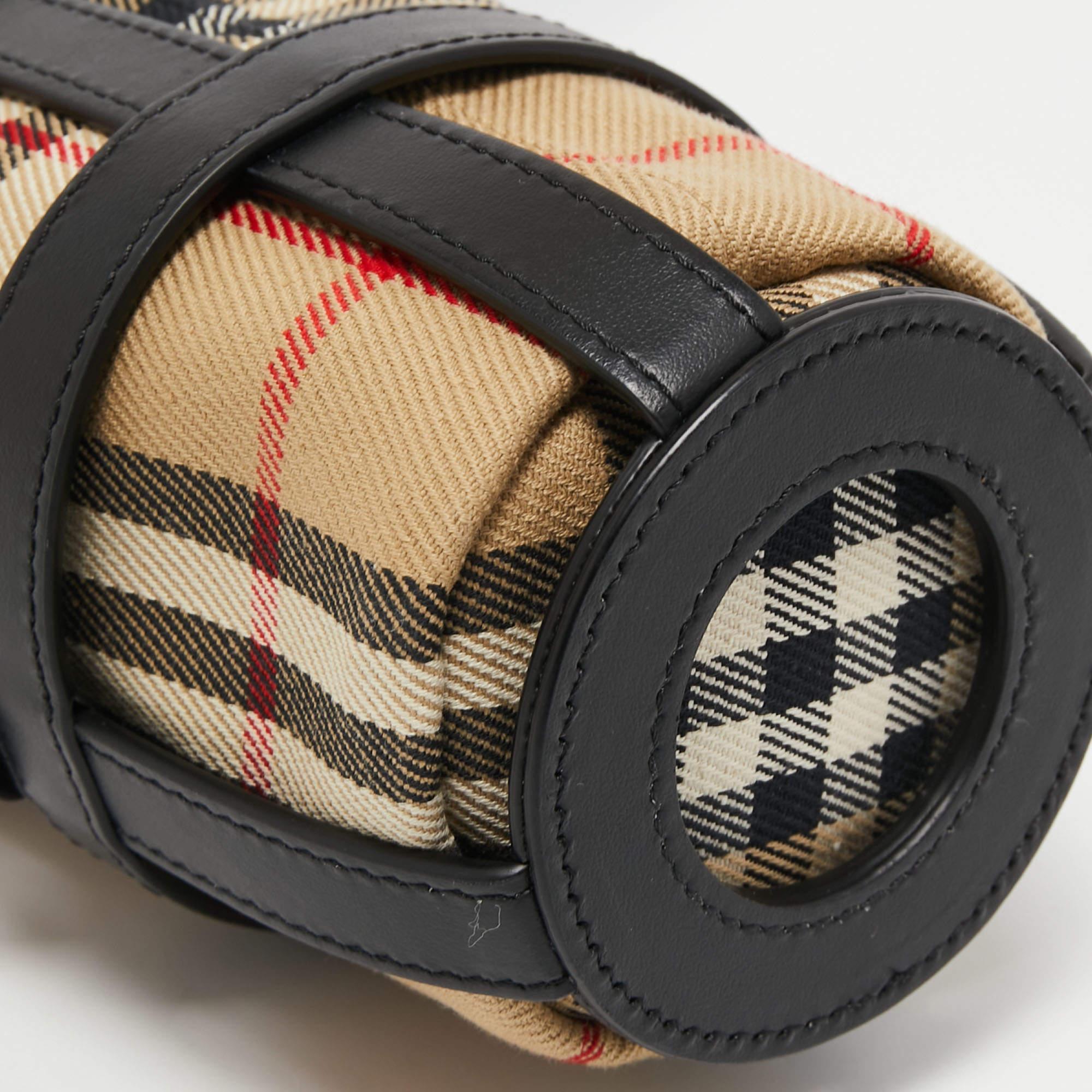 Burberry Black/Beige Vintage Check Canvas and Leather Water Bottle Holder 6