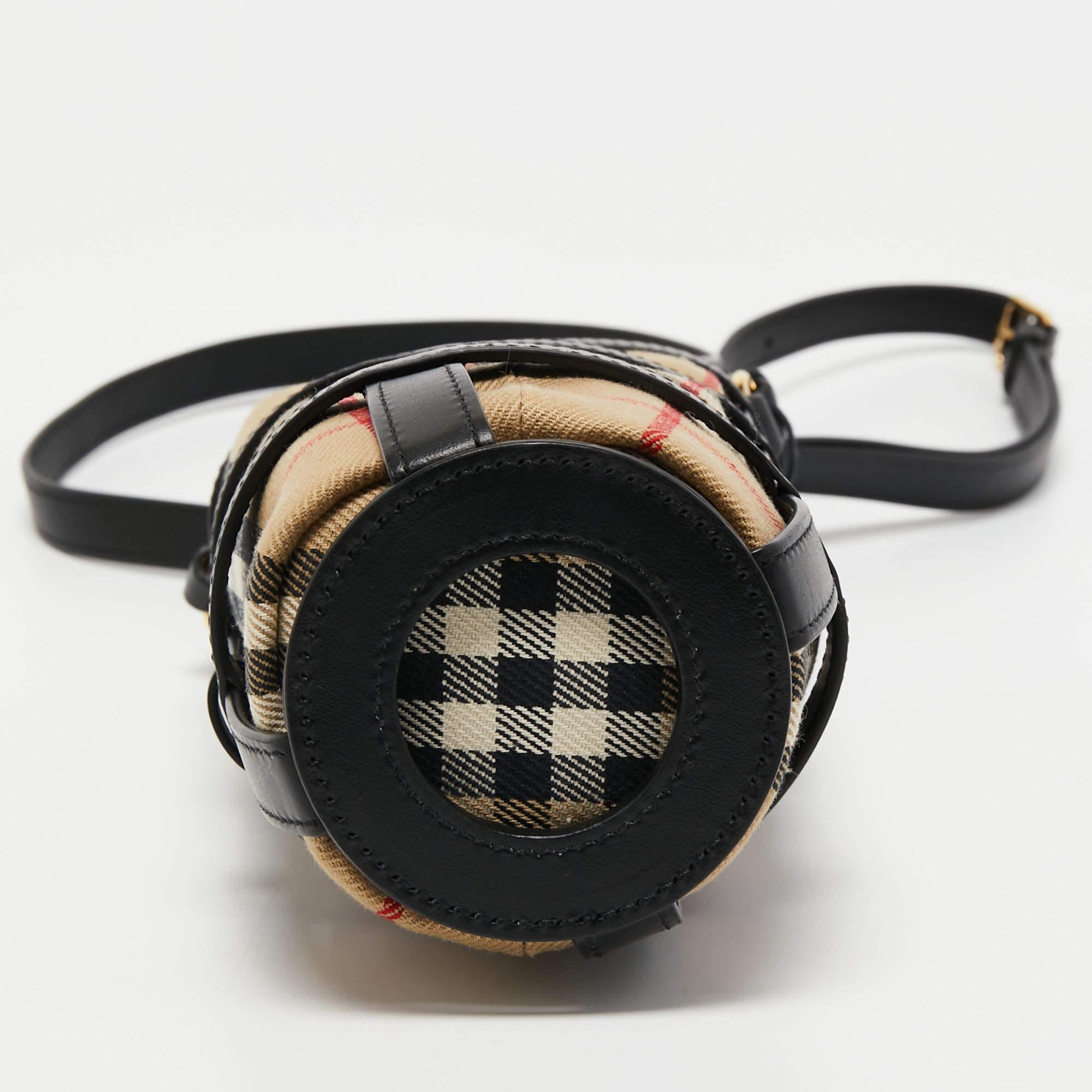 Women's Burberry Black/Beige Vintage Check Canvas and Leather Water Bottle Holder