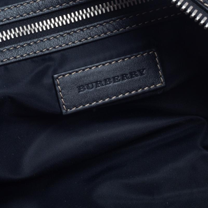 Burberry Black/Beige Vintage Check Nylon and Leather Large Barrel Bag 7