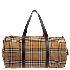 Burberry Black/Beige Vintage Check Nylon and Leather Large Barrel Bag