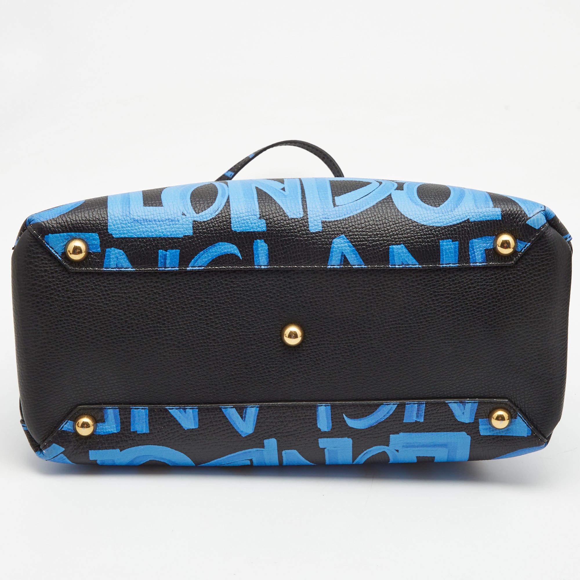 Burberry Black/Blue Leather Medium Graffiti Banner Tote 1