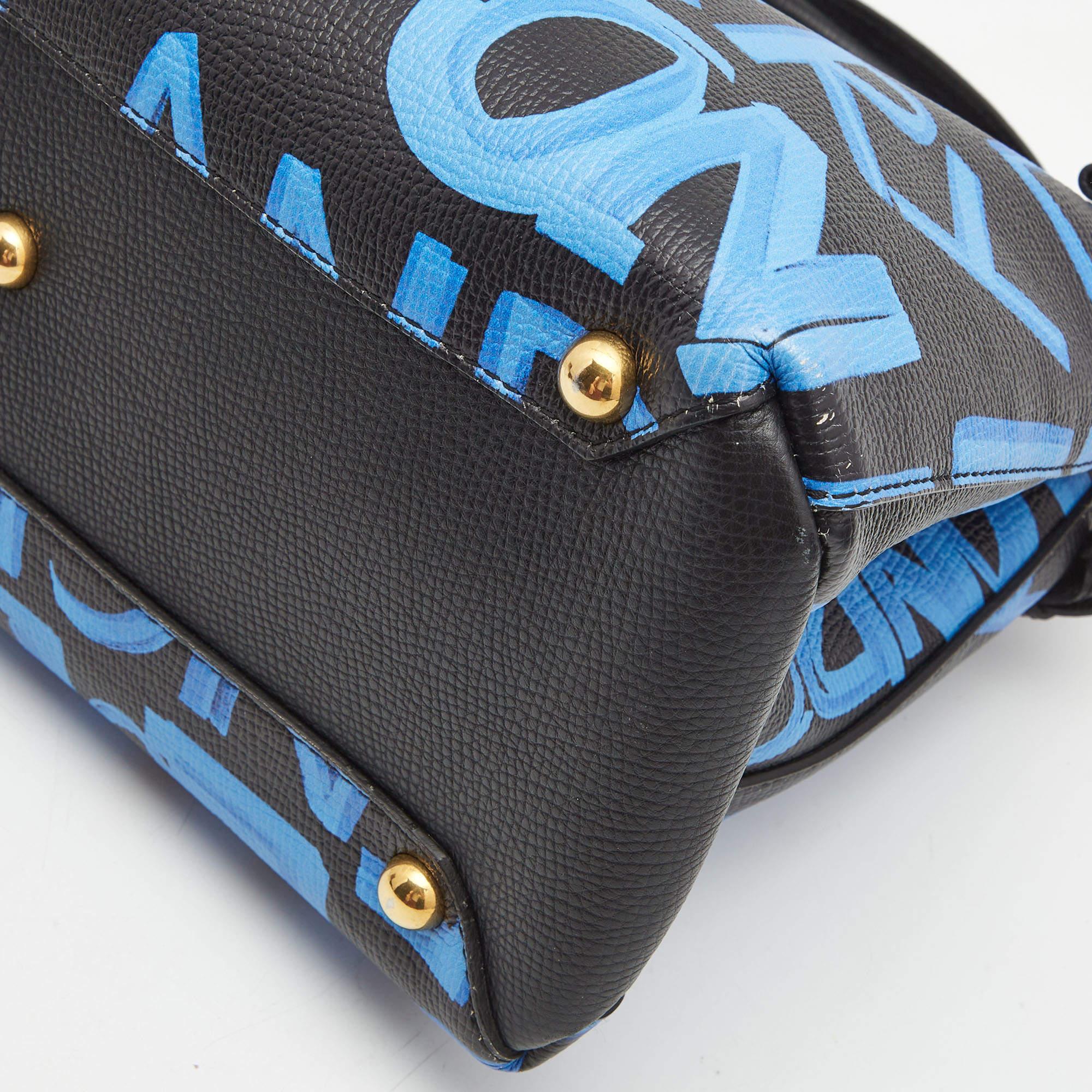 Burberry Black/Blue Leather Medium Graffiti Banner Tote 4