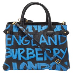 Burberry Black/Blue Leather Medium Graffiti Banner Tote