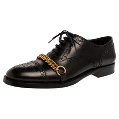 Burberry Black Brogue Leather Chain Link Lace Up Oxford Size 44