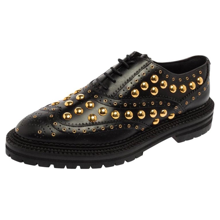 Burberry Black Brogue Leather Studded Oxfords Size 40 For Sale at 1stDibs
