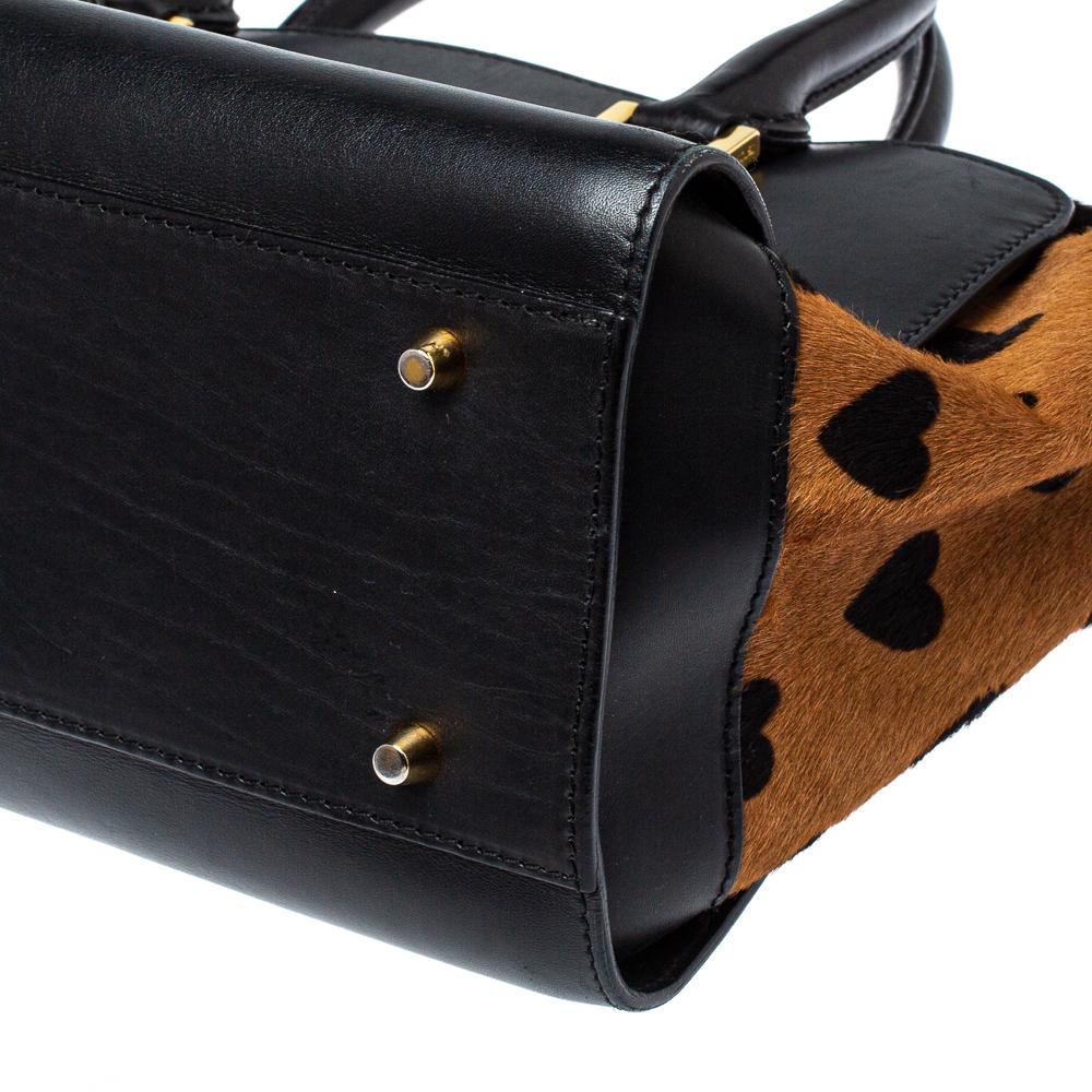 Burberry Black/Brown Heart Print Calfhair and Leather Dinton Satchel 2