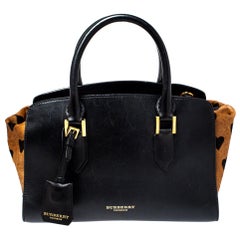 Burberry Black/Brown Heart Print Calfhair and Leather Dinton Satchel