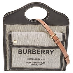 Mini fourre-tout de poche en cuir et toile, noir/brun, Burberry