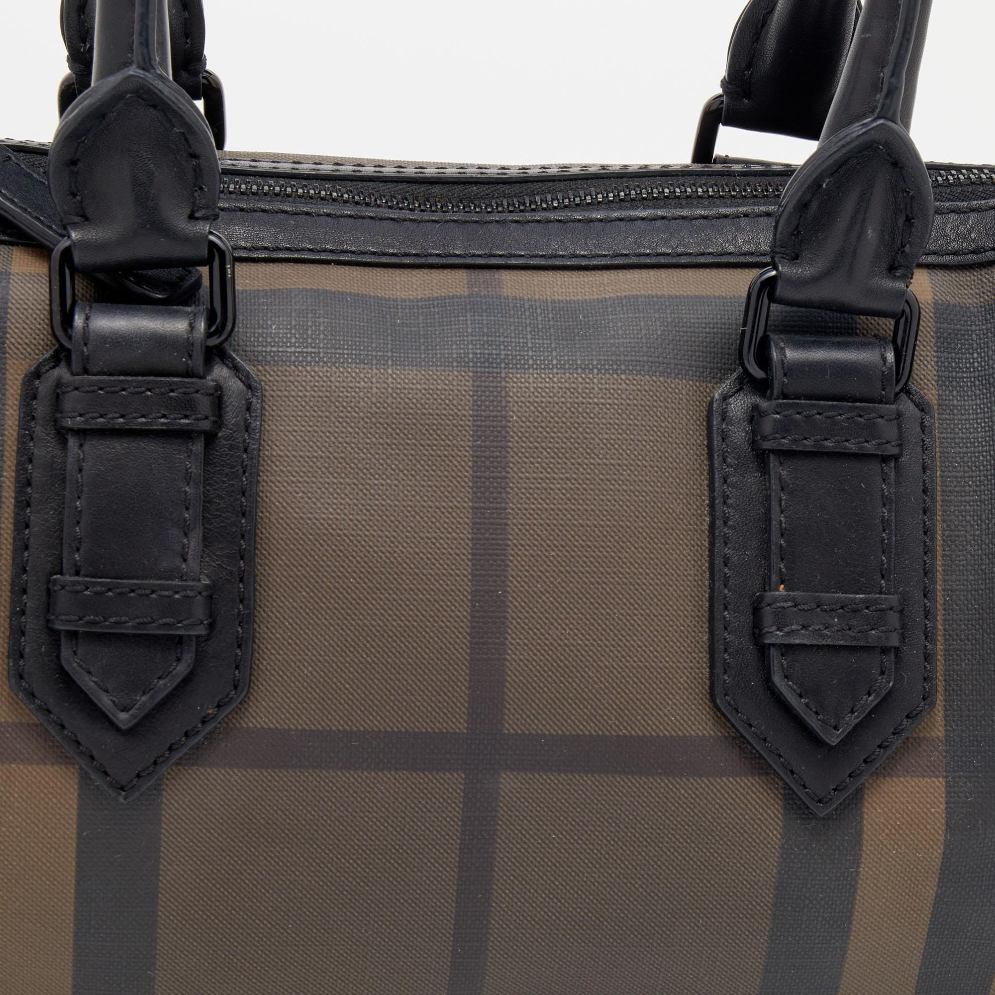 Burberry Black/Brown Leather And Smoke Check PVC Chester Duffel Bag 2