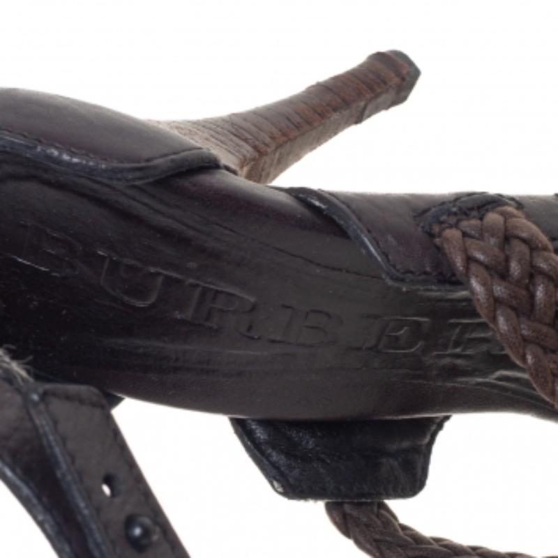 Burberry Black/Brown Leather Ankle Strap Sandals Size 38 For Sale 2