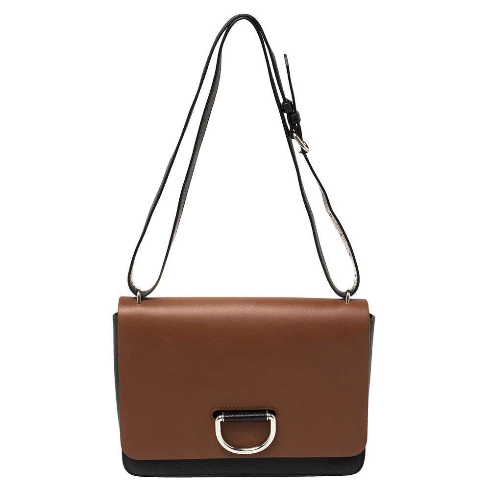 Burberry Black/Brown Leather Medium D-Ring Shoulder Bag