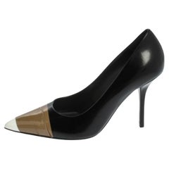 Burberry Black/Brown Leather & Patent Leather Pointed Toe Annalise Pumps Size 37