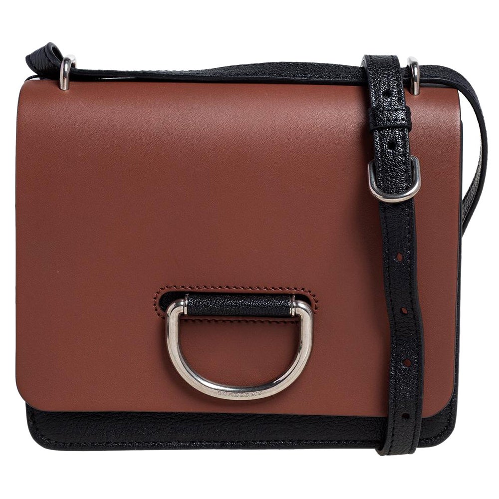 Burberry Black/Brown Leather Small D-Ring Chain Shoulder Bag