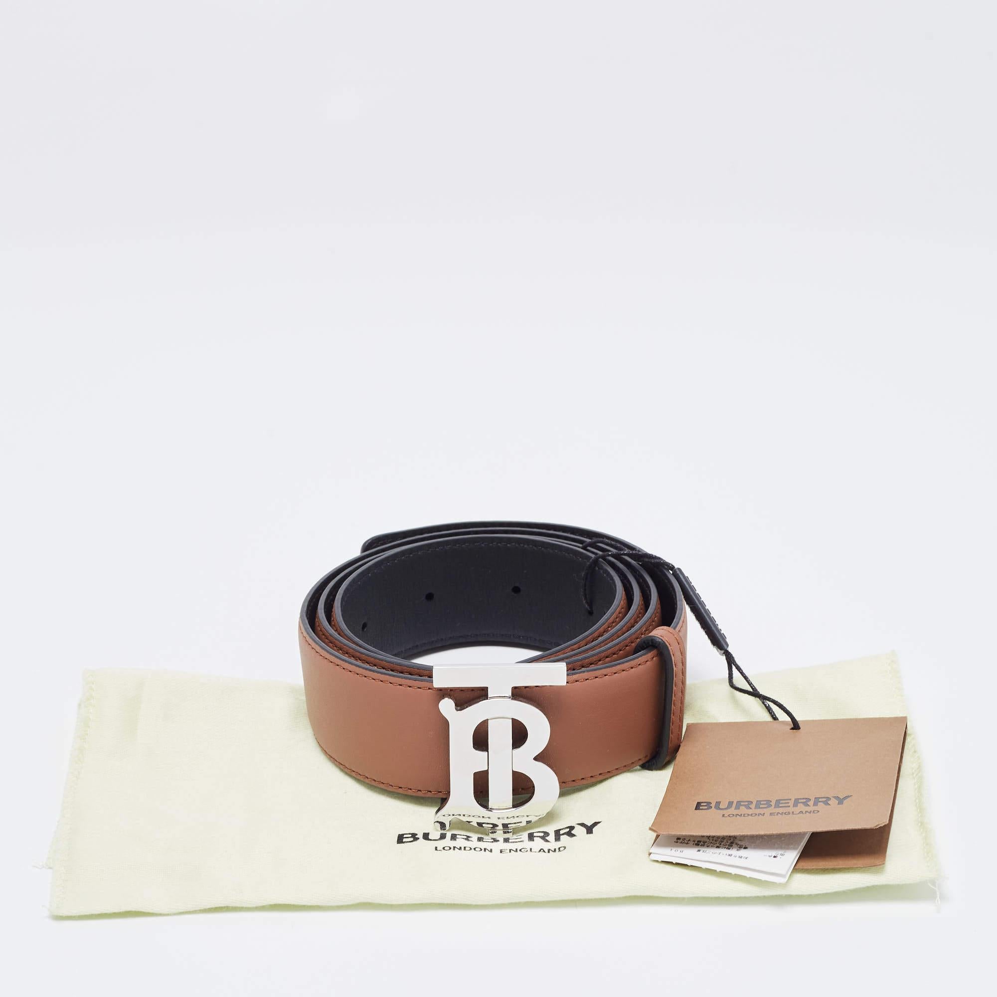 Women's Burberry Black/Brown Leather TB Logo Reversible Belt S