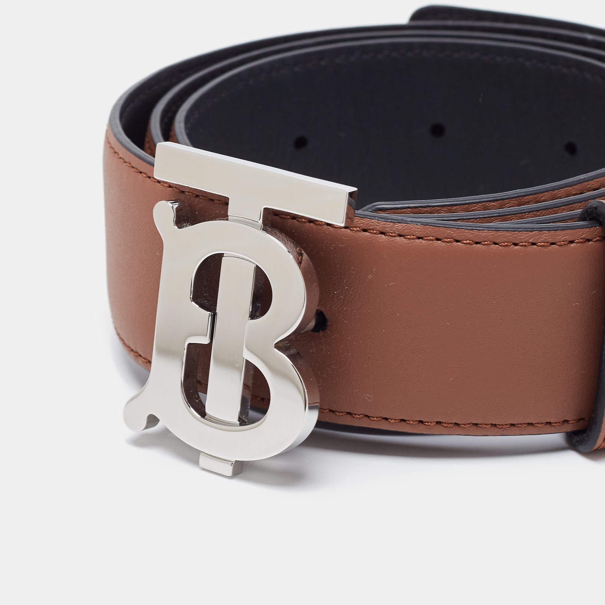 Burberry Black/Brown Leather TB Logo Reversible Belt S 1