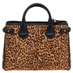 Burberry Black/Brown Leopard Print Calfhair, House Check Canvas Banner Tote