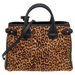 Burberry Black/Brown Leopard Print Calfhair, House Check Canvas Banner Tote