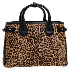 Burberry Black/Brown Leopard Print Calfhair, Leather Canvas Medium Banner Tote
