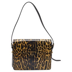 Burberry Black/Brown Leopard Print Glossy Leather Large Grace Shoulder Bag