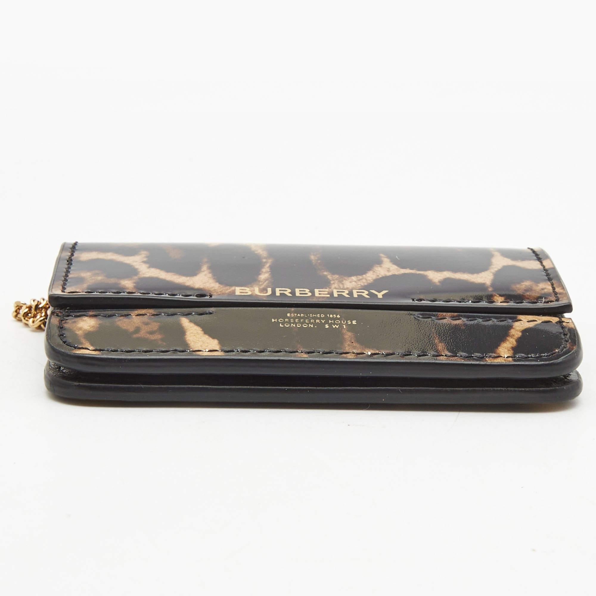 Burberry Black/Brown Leopard Print Leather Jody Chain Card Case 6