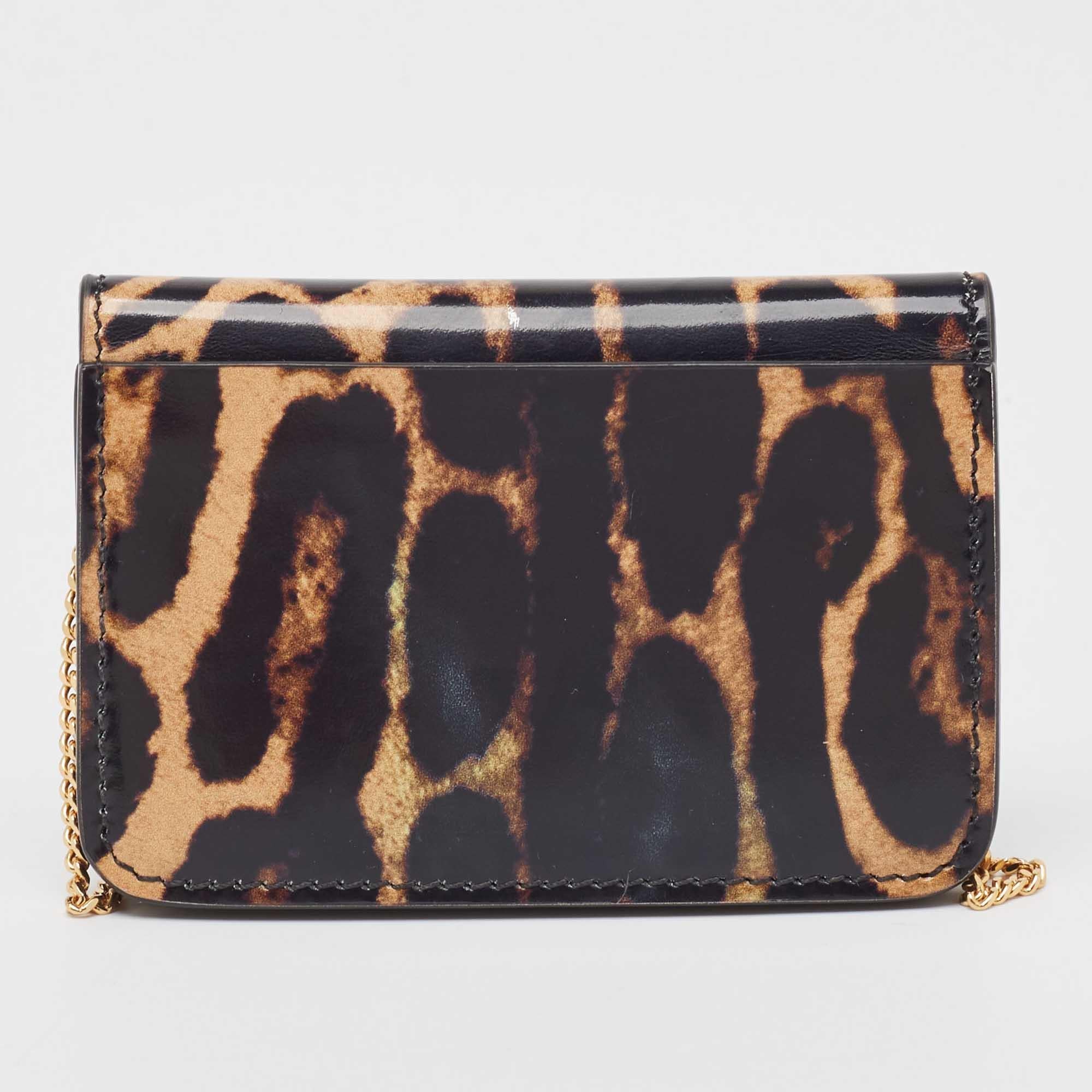 Women's Burberry Black/Brown Leopard Print Leather Jody Chain Card Case