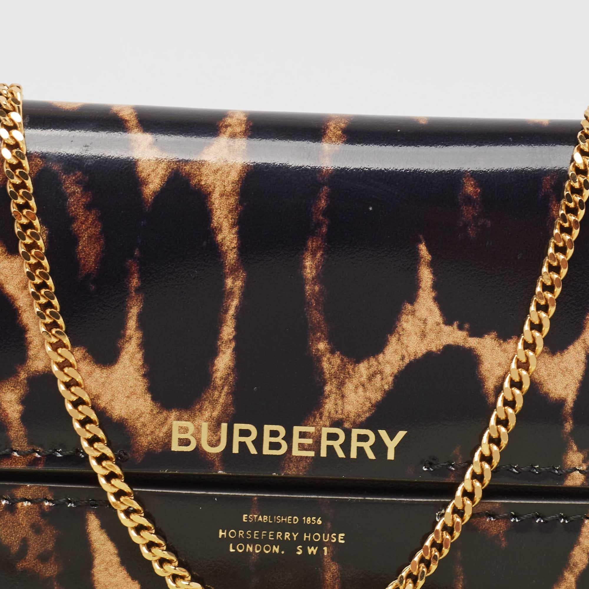 Burberry Black/Brown Leopard Print Leather Jody Chain Card Case 1