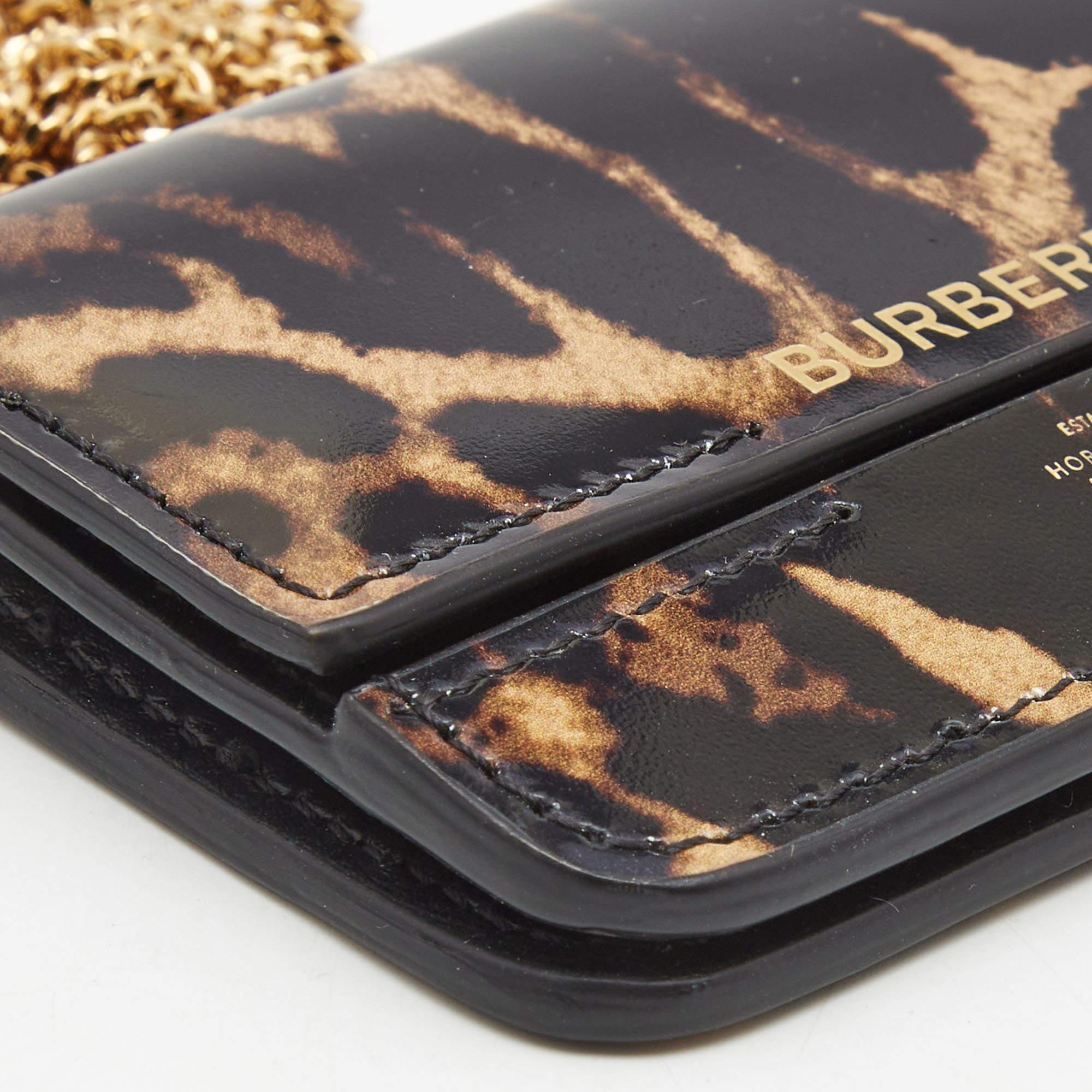 Burberry Black/Brown Leopard Print Leather Jody Chain Card Case 2