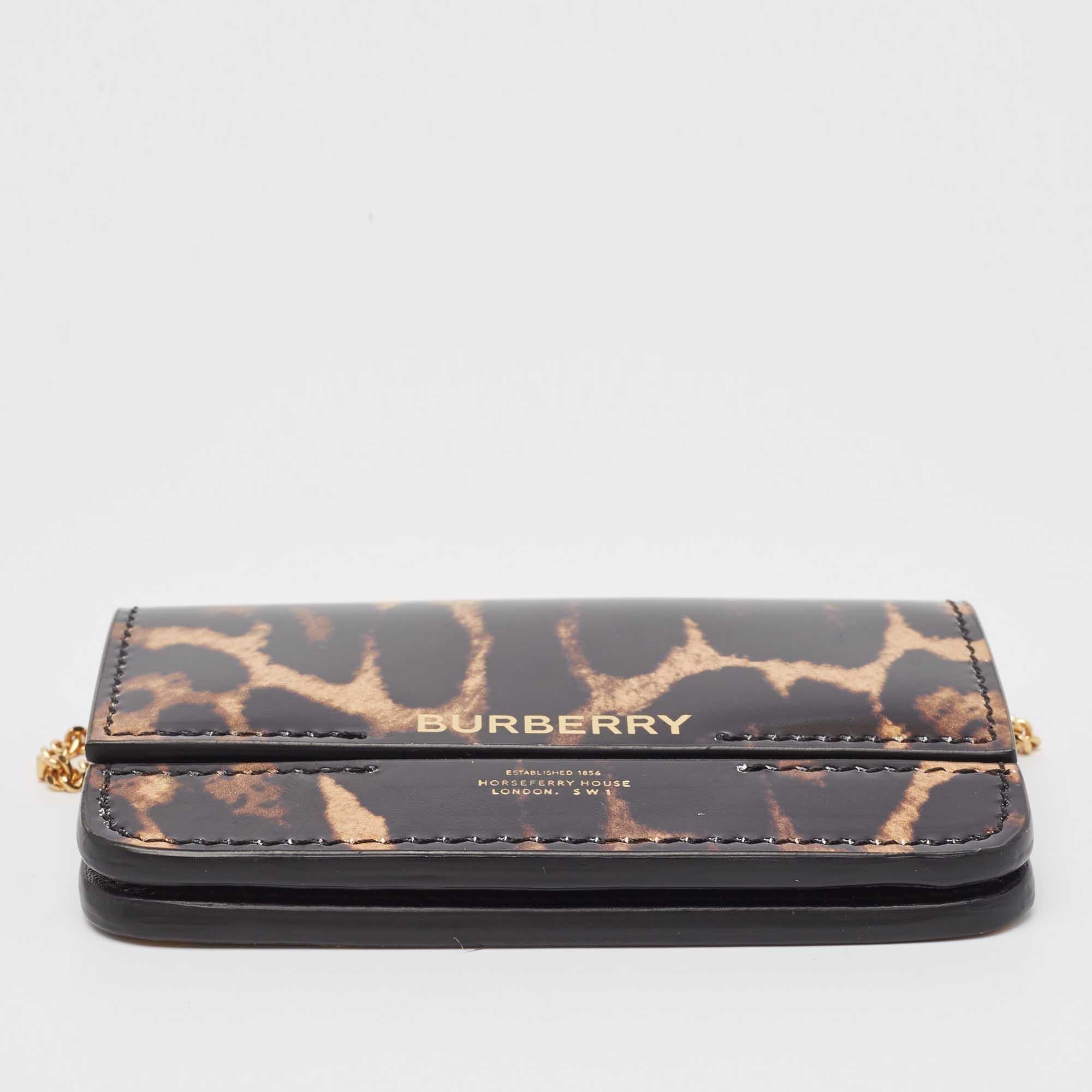 Burberry Black/Brown Leopard Print Leather Jody Chain Card Case 3