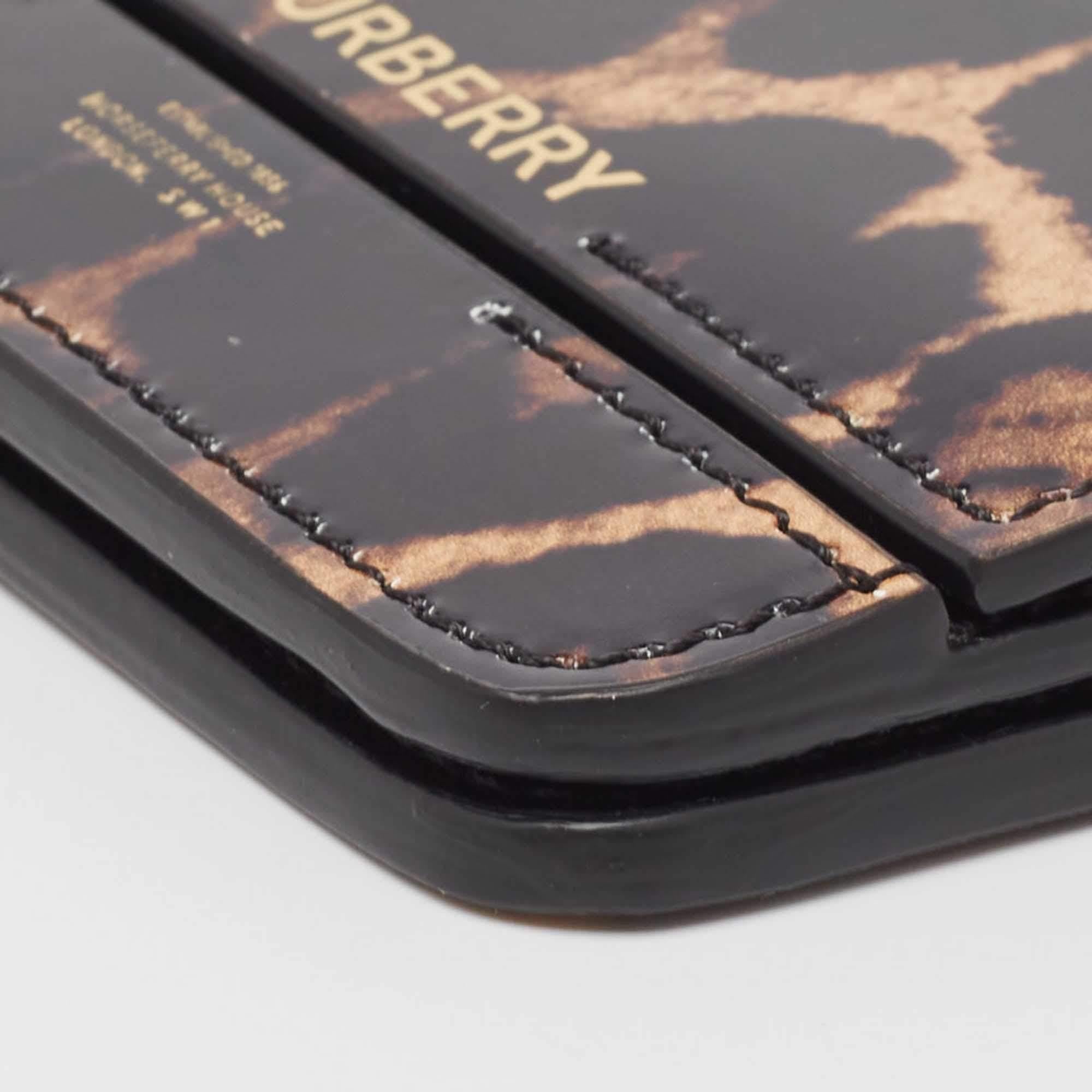 Burberry Black/Brown Leopard Print Leather Jody Chain Card Case 5