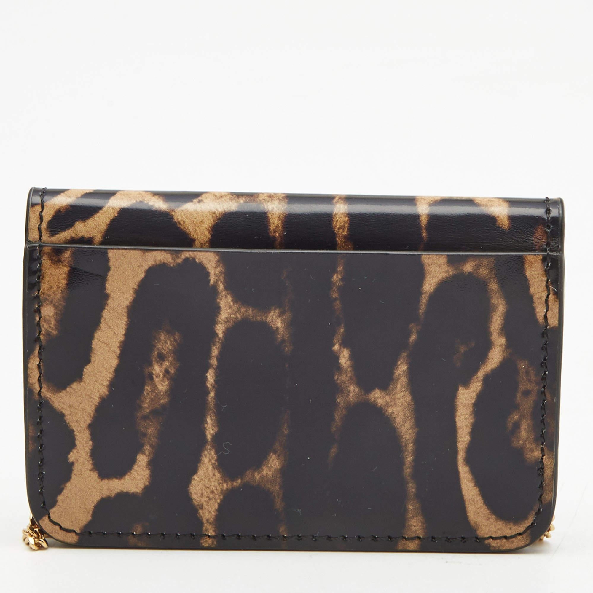 Burberry Black/Brown Leopard Print Leather Jody Chain Card Case 5